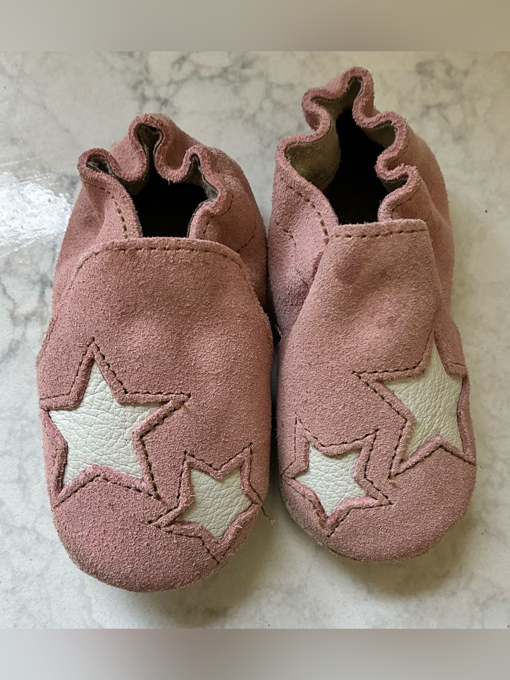 Minnetonka blush pink suede star booties baby girl size 3